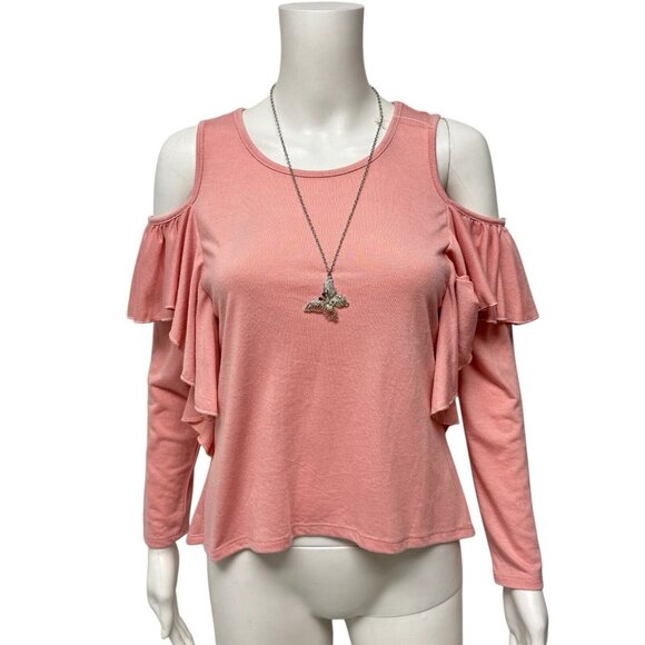 Arizona Junior open shoulder top long sleeve pink with necklace size XL (16) - Picture 11 of 11